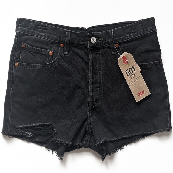 Levi's 501 Festival Mid Rise CutOff Shorts Black - Picture 2 of 7